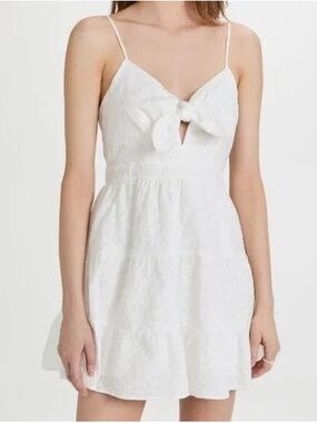 Trixxi White Eyelet Tie-Front Mini Dress